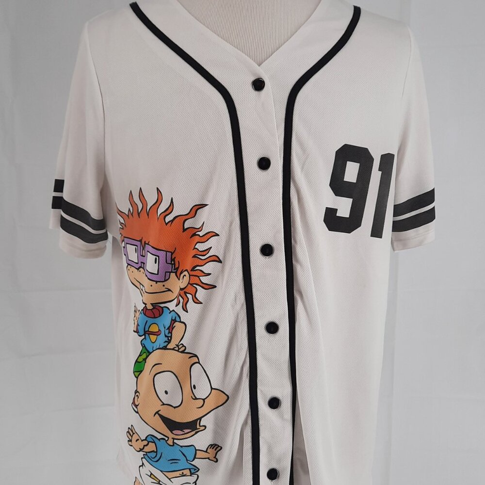 Nickelodeon Rugrats White Baseball Jersey Adult 2X Button Down